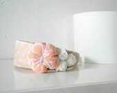Headband salmon beige white Fabric flower rosettes Satin and velvet ribbon - ready to ship