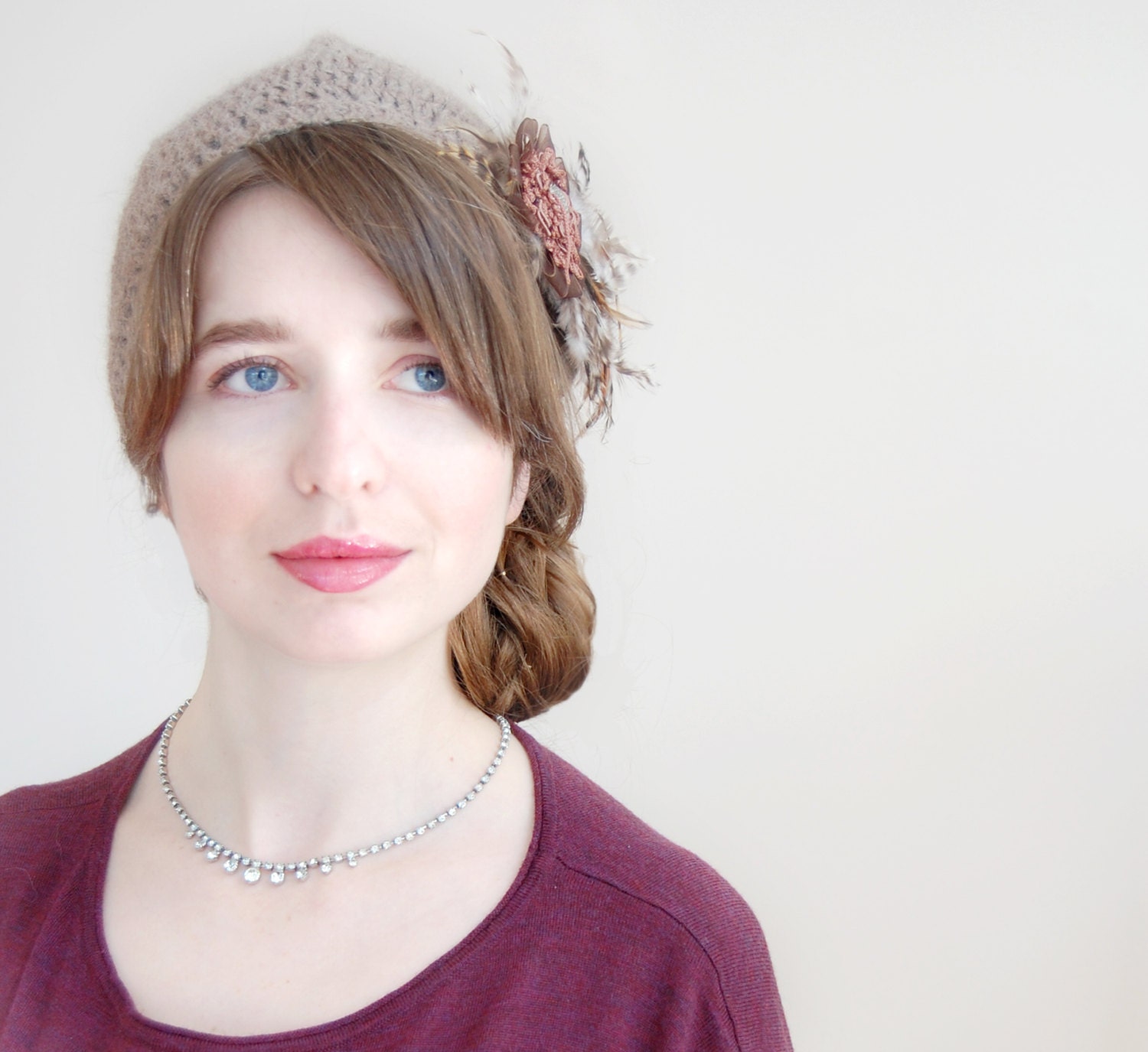 Light Brown Slouchy Hat Beanie Beret - Soft Silk Alpaca