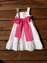 Girls Little White Dress with ruffle detail. Pink white polka dot or custom sash. Custom children's clothing. By EverythingSorella