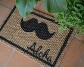 Moustache Aloha Doormat Hand Painted on a Sisal Mat