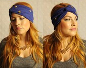 Royal Blue Turban Headband  with studs womens  hair accessories