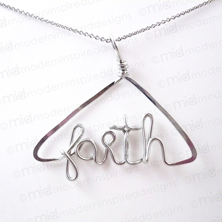 Faith In Triangle Pendant - Faith Jewelry - Faith Pendant - Faith Necklace - Christian Jewelry - Wire Wrapped Faith - Christian Gift - moderninspireddesign