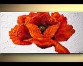 ORIGINAL Abstract Impasto Floral painting Red Poppy Modern palette knife acrylic on canvas- Contemporary Fine Art by Osnat 48x24