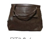 60s OVERSIZED brown VEGAN faux leather vinyl tote overnight bag purse luggage atomic mid century pattern lining