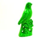 ceramic bird figurine, spring decor, neon green, birds, woodland, funky, bright, upcycled, figurines, home decor