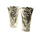 wedding vases, vintage vase set, metallic silver, retro, upcycled home decor, spring