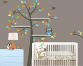Shelf Tree Decal - Children Wall Decal - Tree Decal With Owl - Owl Nursery Theme - Organizer Decal Shelves