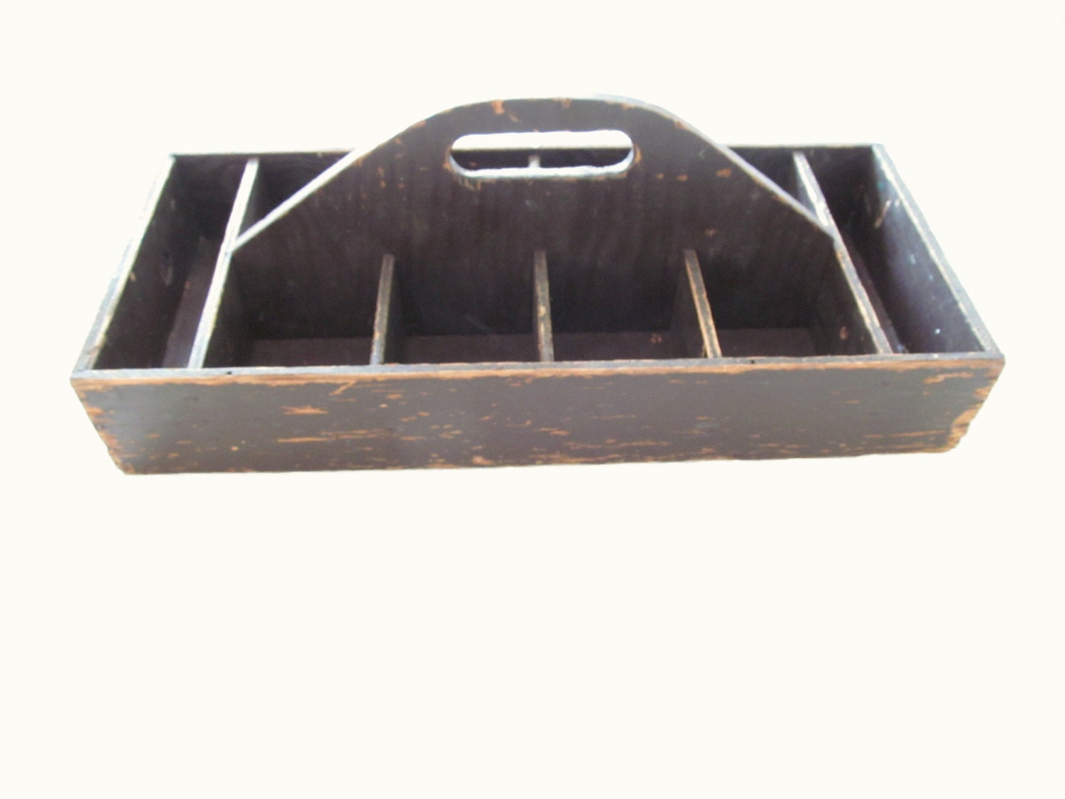Vintage Divided Wood Caddy Primitive Tool Box Tote With Handle Supplies Holder
