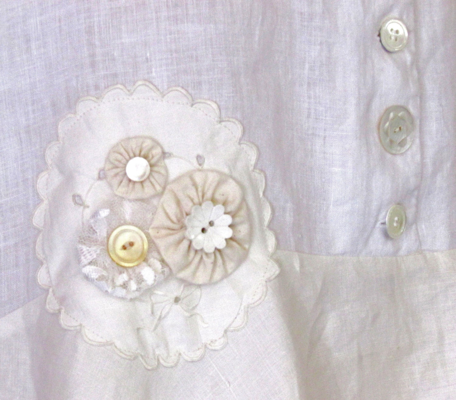 White Linen Tunic Dress Vintage Doily  Lace Shabby Chic Boho Gypsy Romantic Upcycled
