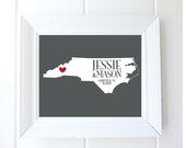 North Carolina Wedding Love Map, 8x10 Fine Art Print