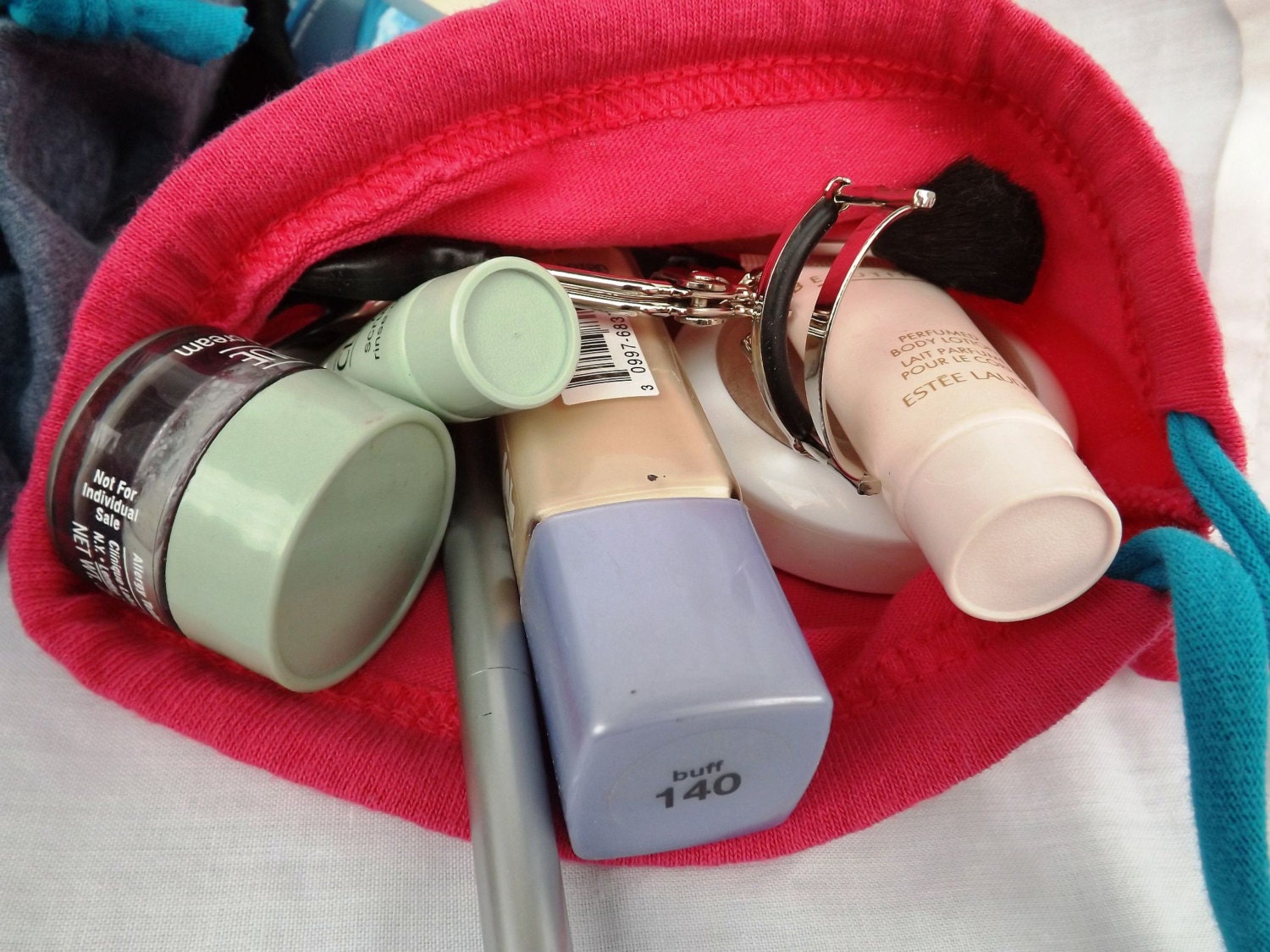 Tshirt Sleeve Drawstring Makeup Cosmetic Bag - Purse Caddy - Upcycled from Recycle Tshirts