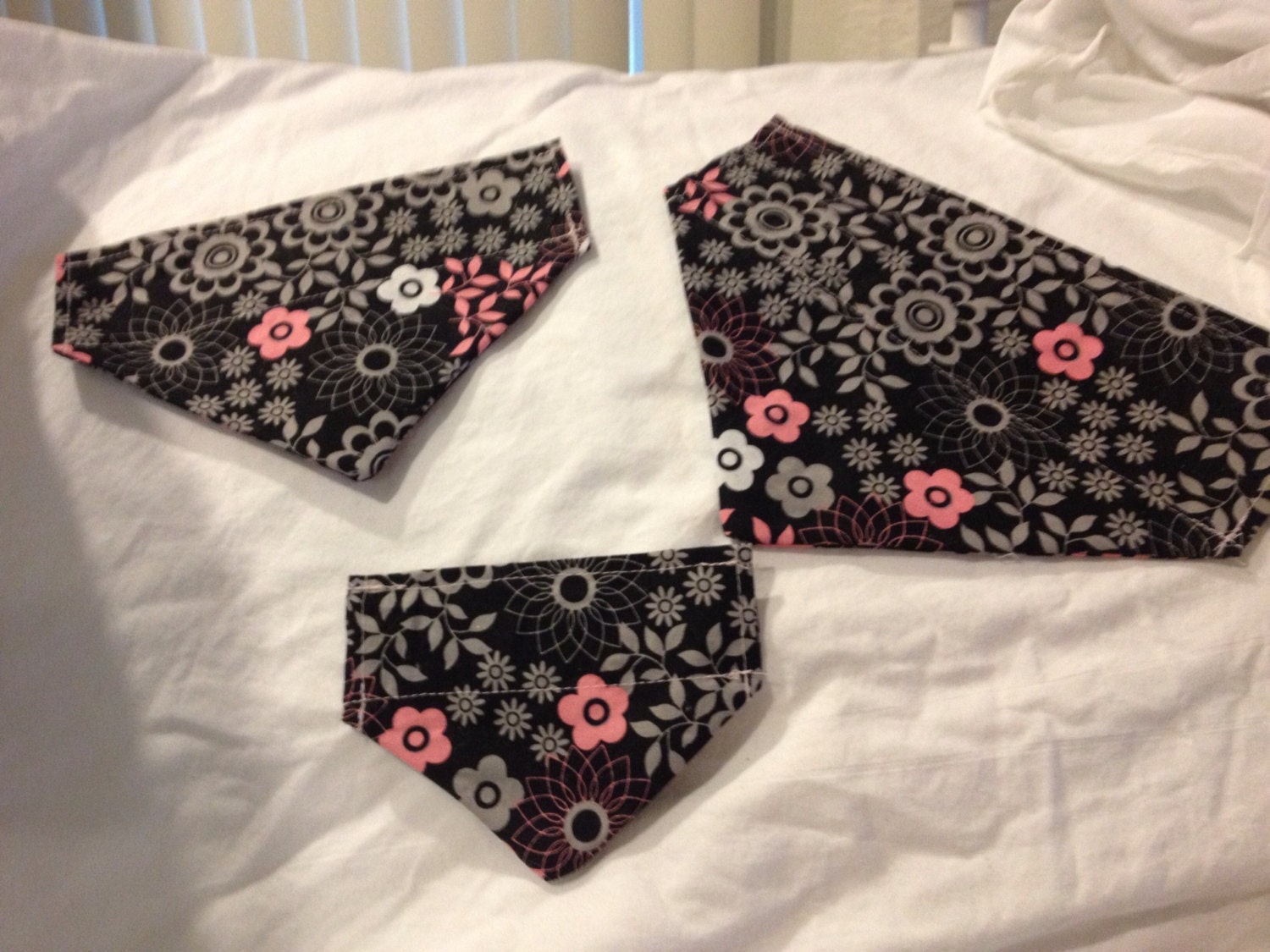 Black, Grey and Pink Flower Over the Collar Bandana
