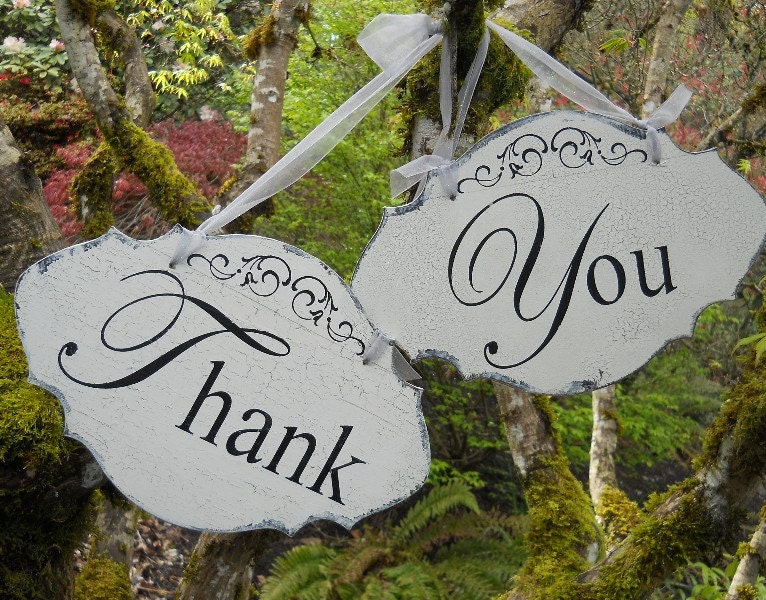 Pair of WEDDING SIGNS Thank You, Photo Prop, Vintage, Antique, Rustic, Shabby Chic Style