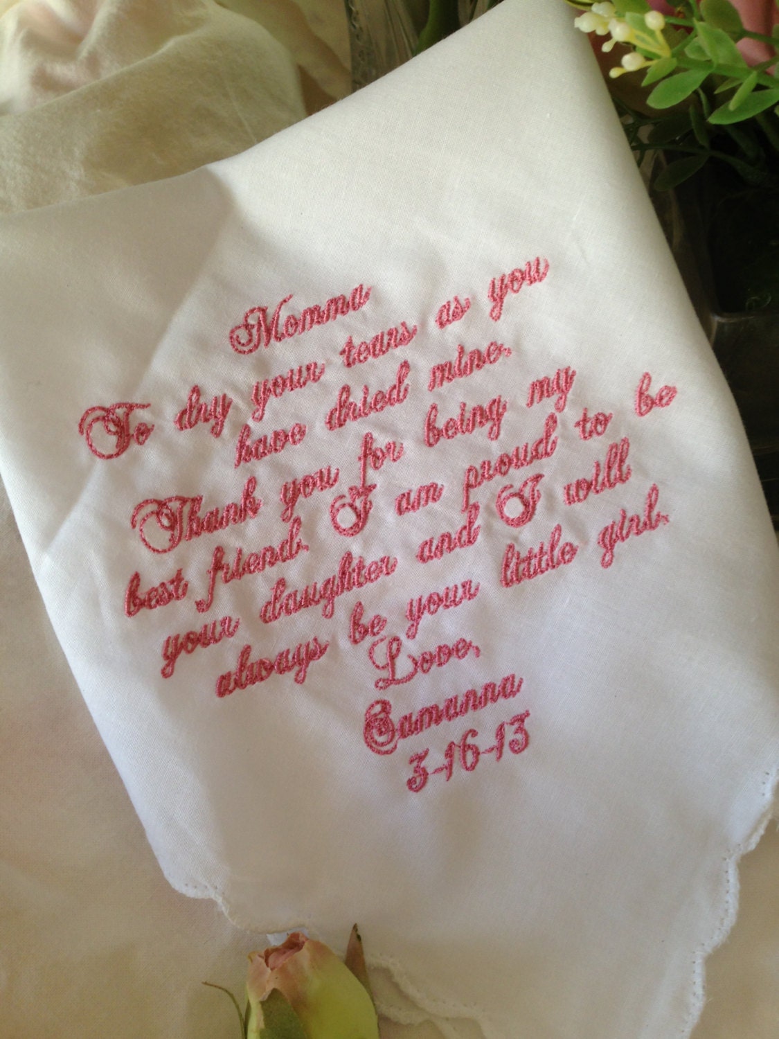 Mother of the bride personalized handkerchief