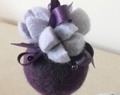 Unique New Year Ornament, Felted Ball with Flowers, Purple Wool Home decor, Weddings Favor, Gift for Hostess, Christmas Decoration