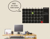Big Monthly Chalkboard wall Calendar Vinyl Decal FREE Dry Erase Chalk Marker Organize Your Monthly Office, Home And Family Plans- ID408