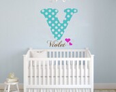 SALE - Big Girls Personalized Initial & Name Polka Dots Vinyl Decal, Baby Room, Baby Nursery, Girls Room Decoration - ID265a