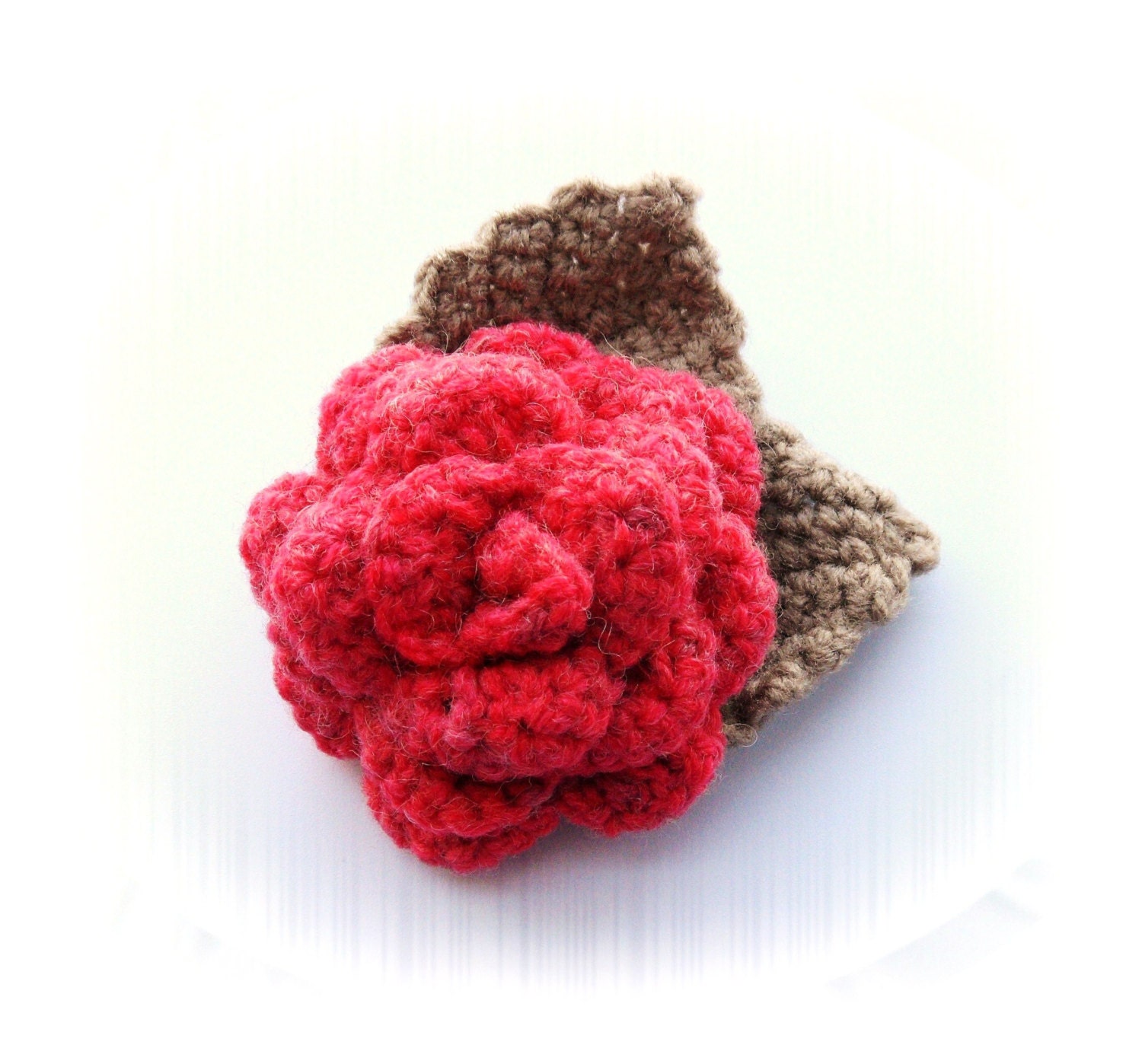 Crochet Rose Brooch - Corsage Brooch Pin -  Red Wool Rose