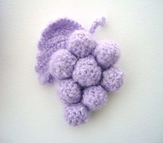 Crochet Corsage Brooch Lilac Mohair Grapes Unique Gift