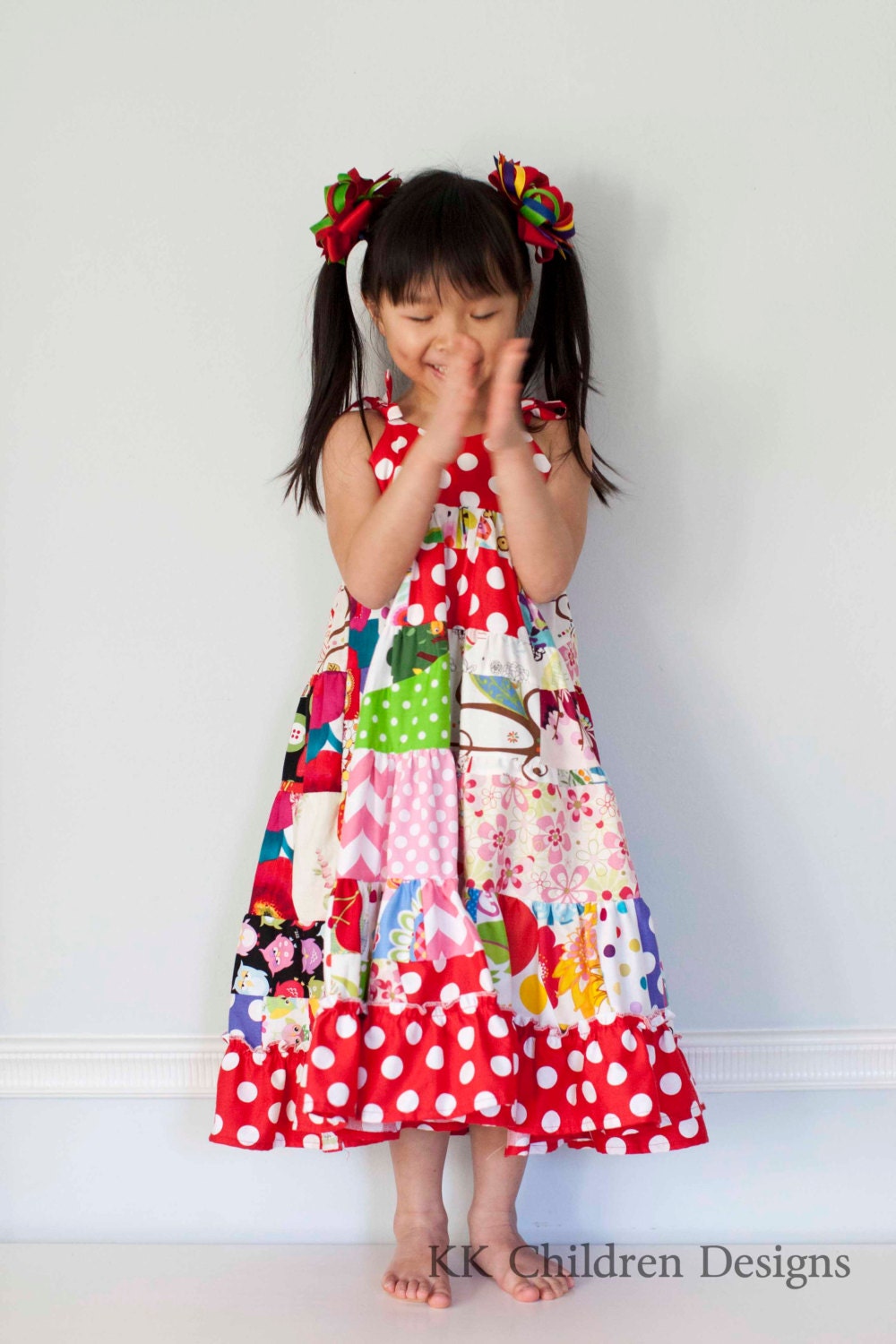 Girls Patchwork Twirl Dress - Rainbow Patchwork Dress - Rainbow Sundress - Custom Design - Twirl Dress - Sundress -  3T to 6T