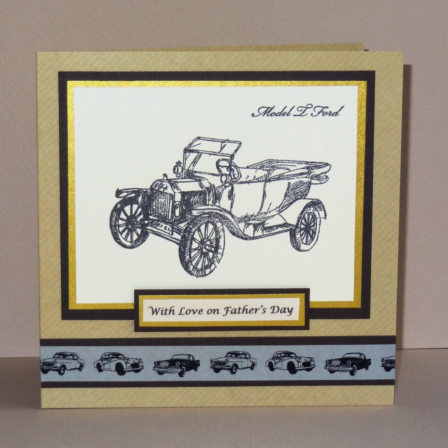 Model T Ford hand stamped Father's Day card (can be personalised, names, occasion, birthday, etc)