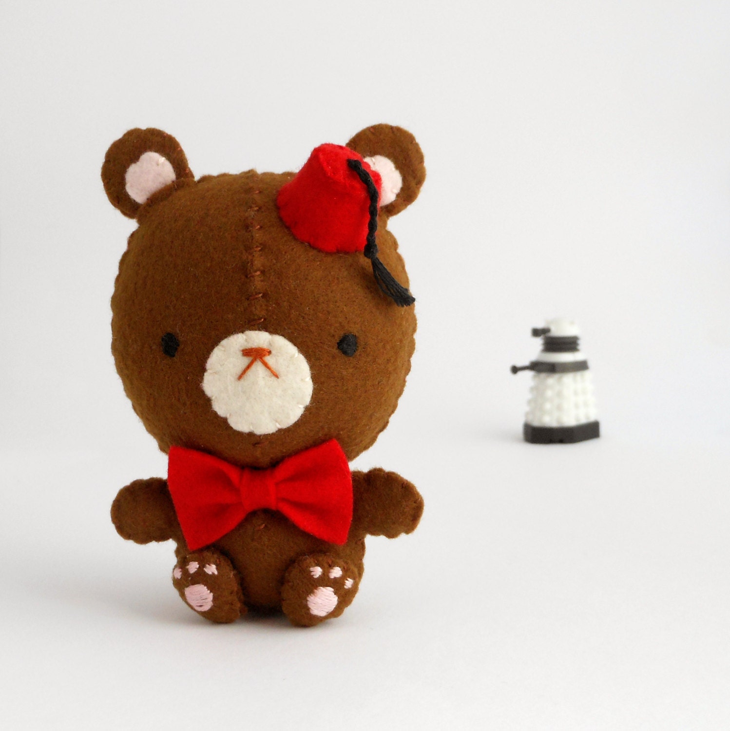 Teddy bear with fez and bow tie, the cosplayer, soft geek bear, made to order