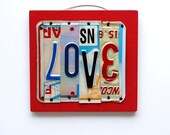LOVE, OOAK License Plate Art, Home Decor, Wall Hanging, Valentines Day gift, Chrismtas Gift, Stocking Stuffer, Wedding Gift,