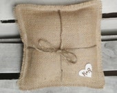 8" x 8" Natural Burlap Ring Bearer Pillow w/ Jute Twine and Wool Felt Heart-Personalize w/ Initials- Rustic/Country/Shabby Chic/Folk/Wedding