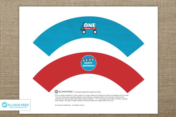 Red Wagon Printable - Cupcake Wrappers - 1st birthday - Printable Party - Boy birthday - Birthday Decorations - Red - Blue Il_570xn