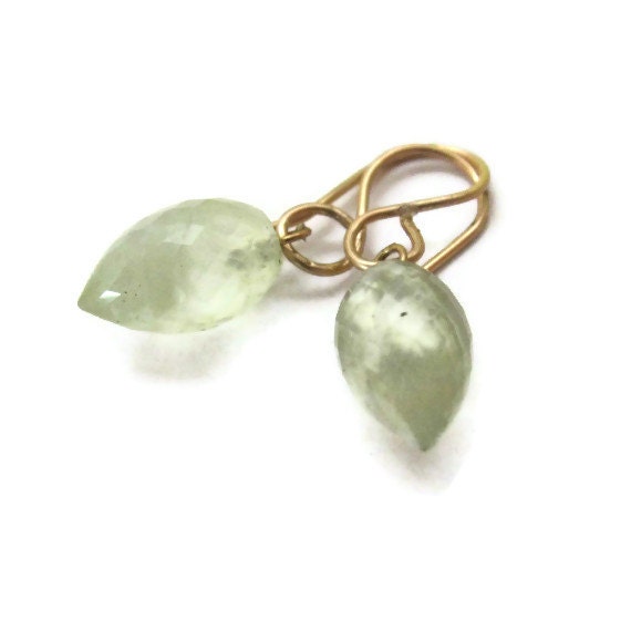 Pale Green Gemstone Earrings ,Prehnite Teardrop Earrings, Faceted Prehnite Earrings