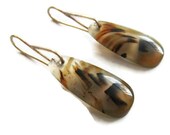 Agate Earrings, Oval Stone Earrings, Long Agate Slice Drop Earrings
