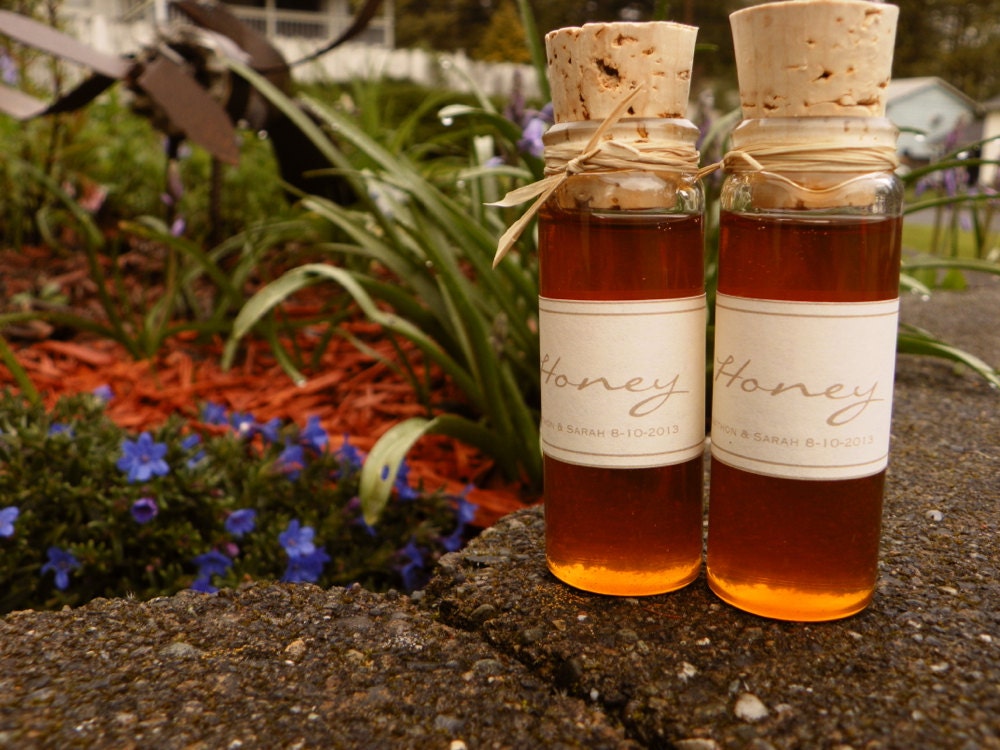Custom Wedding Favor, Rustic Pure Raw Unfiltered Honey 1.5 oz vial