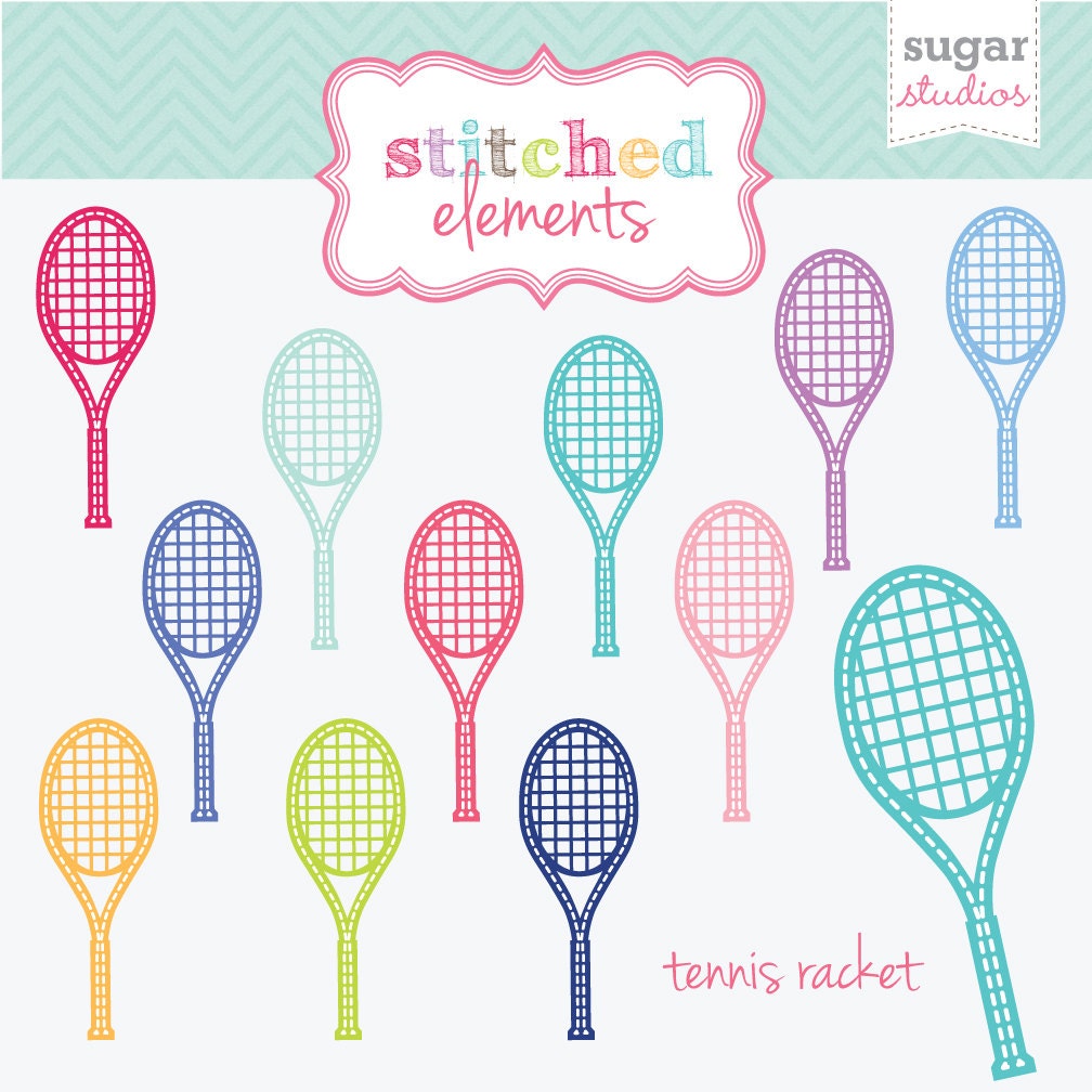 Stitched Tennis Racket Digital Clipart - 11 Pieces for Personal & Commercial Use
