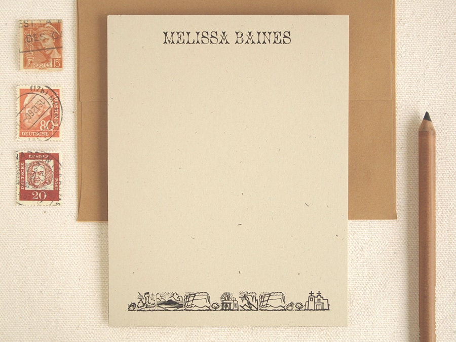 Cowboy Stationery Set - Letterpress Printed Vintage Style Western Note Cards - Mesa