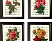 Valentine Roses Set of 4 Prints on Music Sheet Pages mixed media original