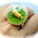 A little pig on grass. Glass dome ring. Terrarium ring. Modern Jewelry. Adjustable ring. Animal jewelry