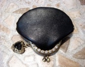 Retro Style Purse - LOVE GRETTA - Natural leather with Metal Frame Decorated with rhinestones - Vintage-look Wallet with kisslock