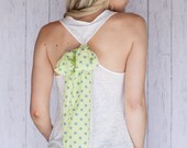 White Tank Top with Polka Dot Bow Back Yellow and Grey Bow on Slub White Tank Top Hi Low Tank with Bow SIZE Large