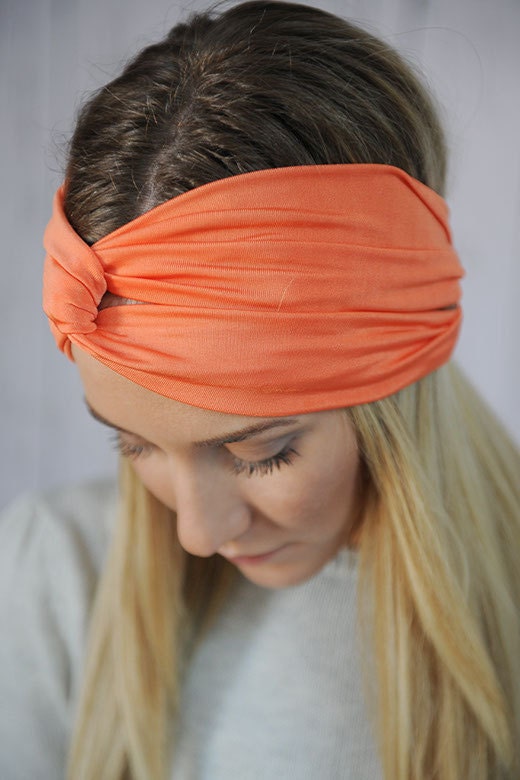 Coral Turband Headband Stretch Jersey Twist Headband - Turban Wide Hippie Boho Headband head bands Hair Coverings (HBT-04)