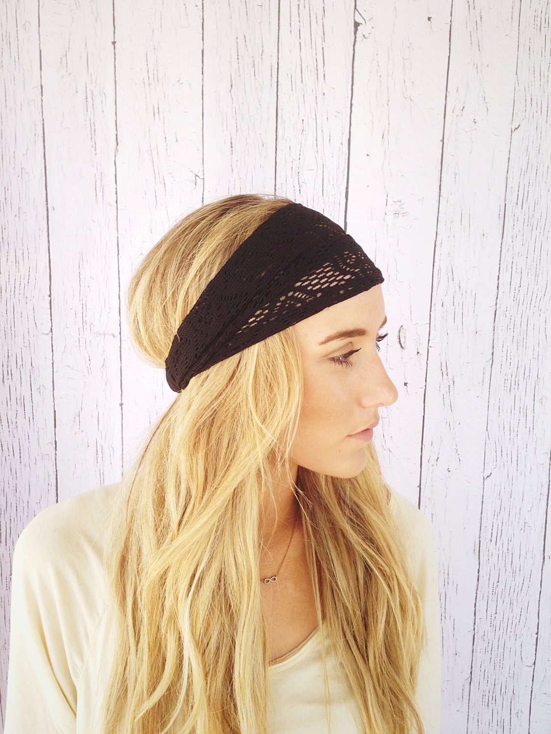 Black Wide Lace Headband Black Crochet Cotton Lace Fabric Wide Headband Stretchy Turband Head Wrap