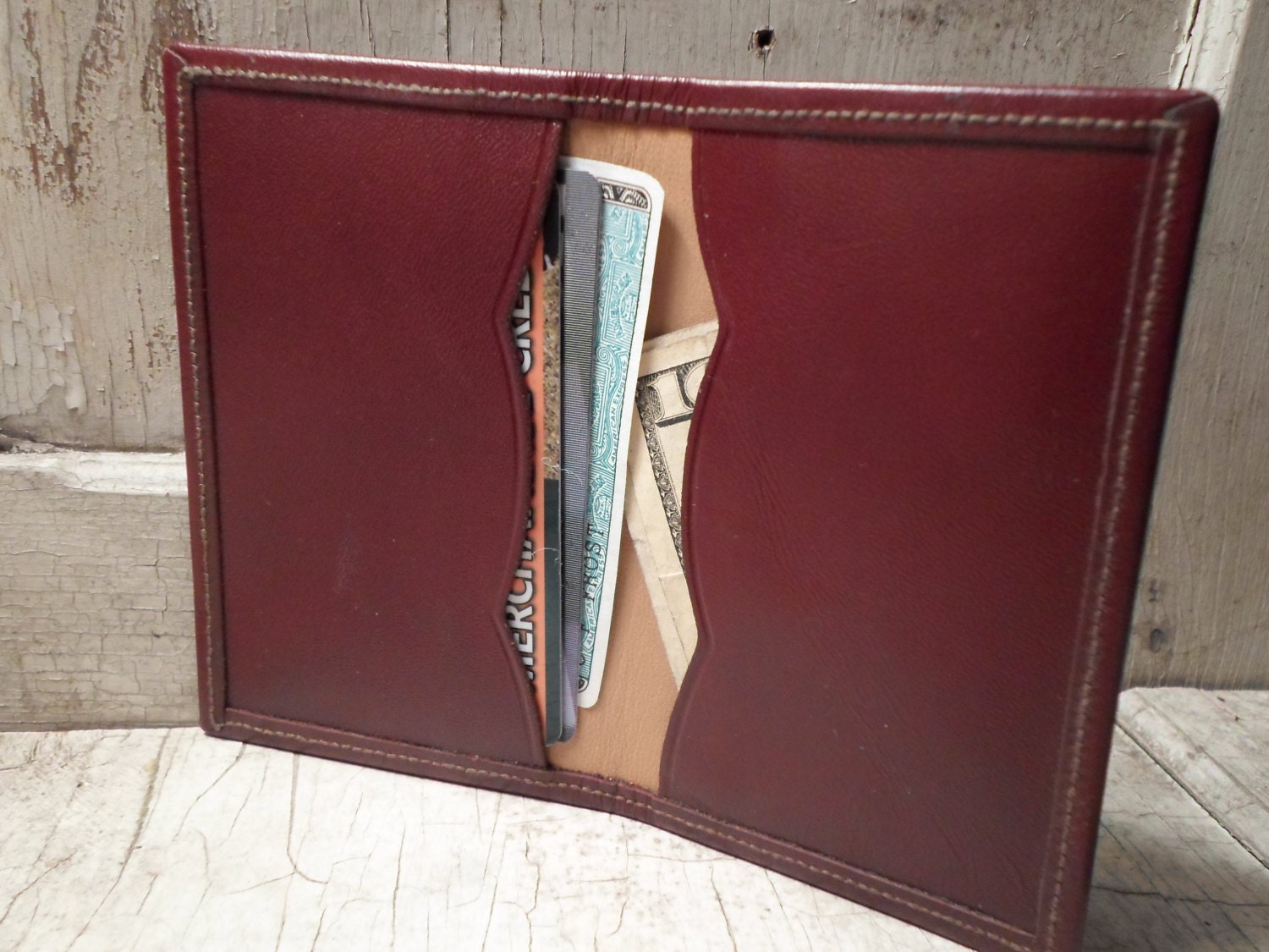 Leather Wallet, Men's Wallet, Never Used, Vintage, Cognac, Credit Card Holder, Business Card Holder for Retro Mad Men from All Vintage Man 8