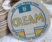 Milk Caps, Milk Bottle Caps, Vintage Dairy Caps, 5 Pcs., 1950s, Aqua, Yellow, White, Mid Century, Ephemera from All Vintage Man