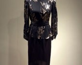 Vintage 1970's does 1940's Black Dress w/ Gold Lame' Party Cocktail Evening Deco Style S