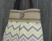 Butter Yellow and Grey Chevron Tote with Jute Webbing and Coconut Button