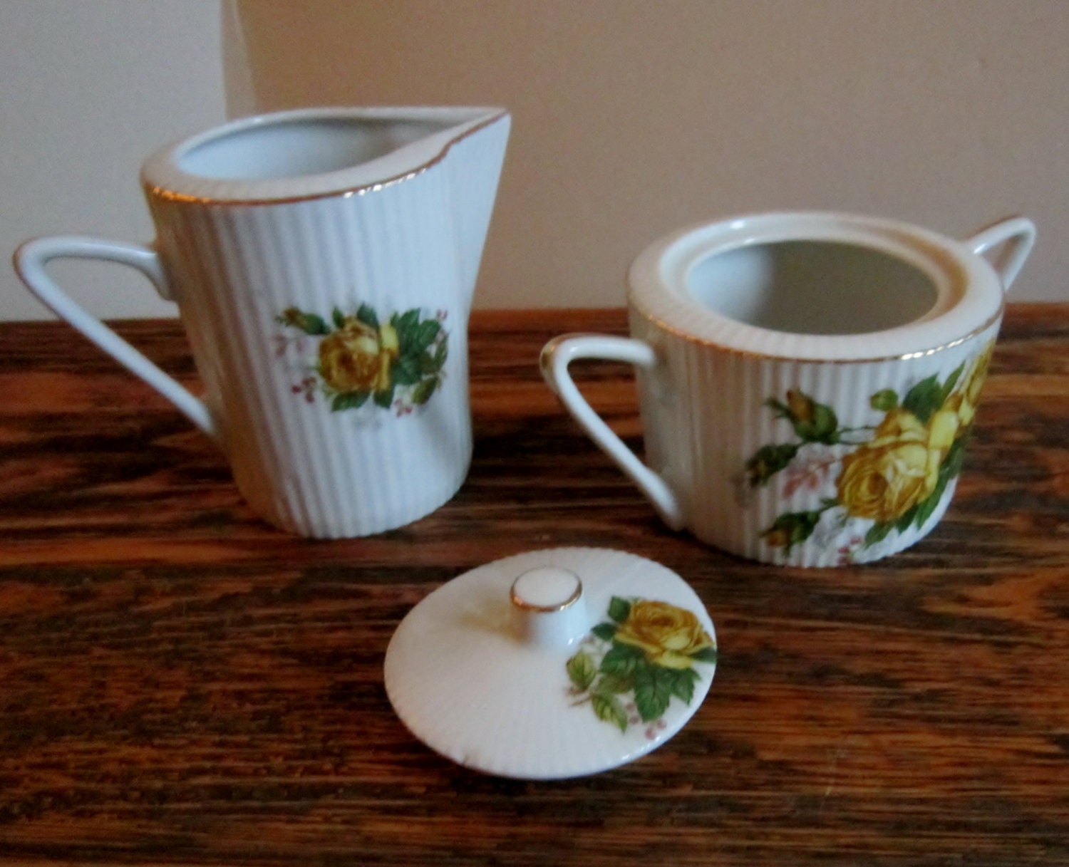 Vintage Yellow Rose Cream Sugar Set Retro Cream Sugar Set Yellow Roses