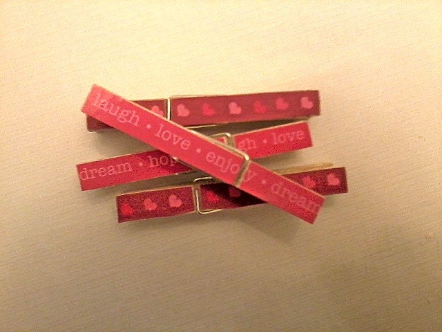 Valentine's Day altered clothespins, set of 4 hearts and text