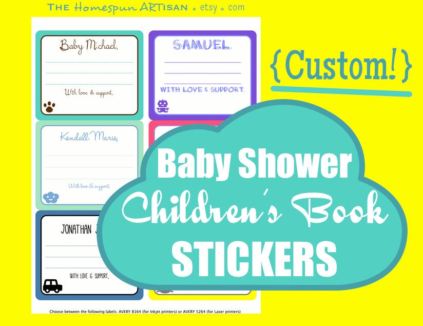 Baby Shower Book Labels - Stickers for Children's Books - Bookplate - Custom Printable PDF - Personalized