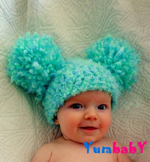 Baby Hat with Pom Poms Aqua Toddler hats Kids Clothes Photo Props