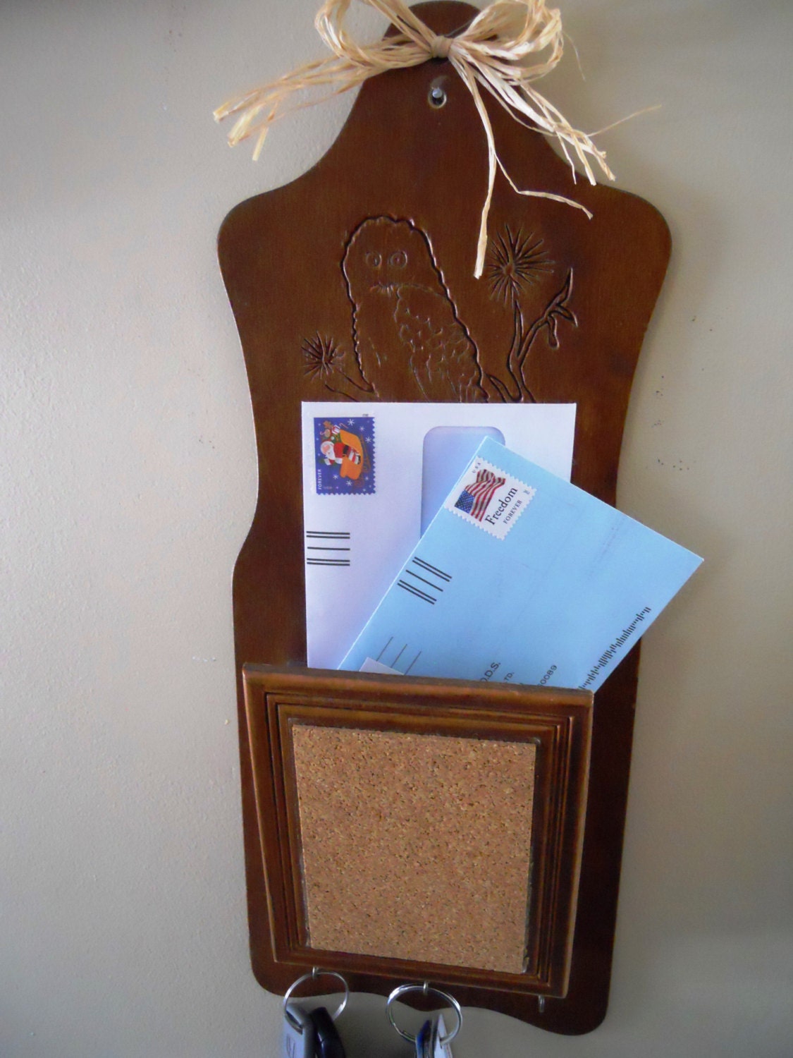 Vintage Owl Key Holder, Letter Holder, Message Board Wall Unit