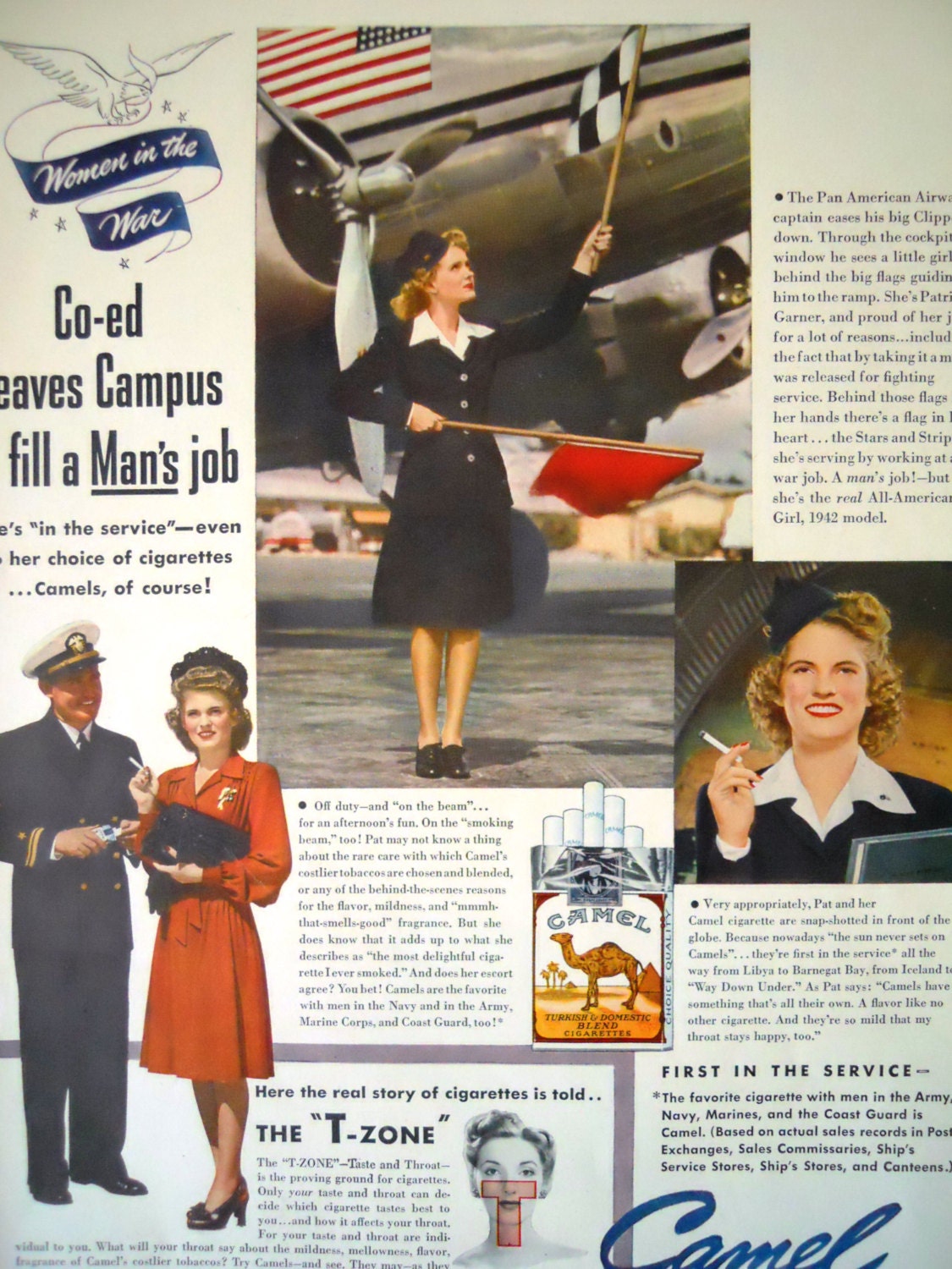 Camel WWII War Cigarette Magazine Ad/Pan American Airways Plane/War/WWII/ Women in War